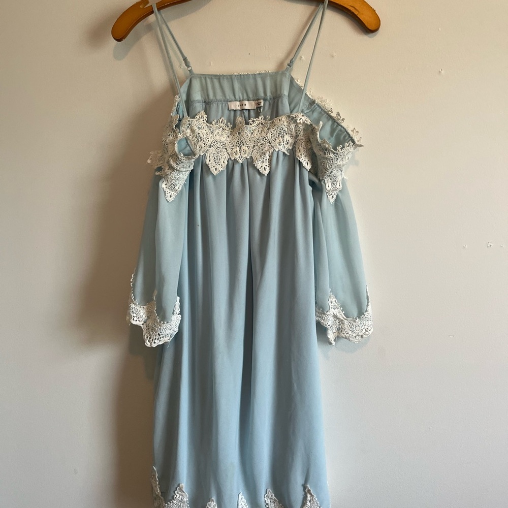Lush Blue Babydoll Dress with Ruffled Cutouts